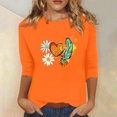 thumbnail image 2 of Dadaria Tee-Shirt Femme Orange Manches 3/4 Col Rond Grande Taille Hauts Été Chandail Blouses S, 2 of 5