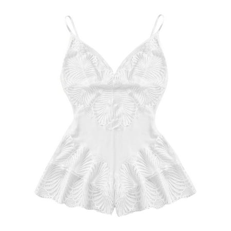 

Knosfe Eyelash Babydoll See Through Teddy Lingerie for Women Deep V Lace Bodysuit S