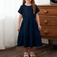 thumbnail image 2 of Atogsazn Toddler Girls Linen Dress Kids Casual Ruffle A Lined Sundress Short Sleeve Midi Dresses Summer 02-Navy 1-2Years Fashion, 2 of 8