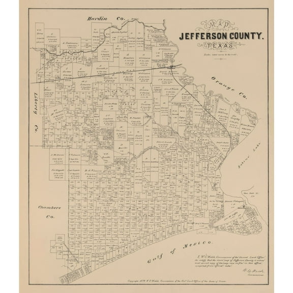 Historic County Map - Jefferson County Texas - Walsh 1879 - Vintage Wall Art
