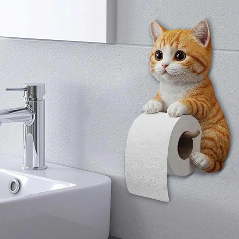 CARRFA Funny 3D Cat Toilet Roll Holder, Creative Cat Sculpture Paper Holder, Decorative Towel & Tissue Wall Mount for Bathroom Kitchen Decor Gifts for Cat Lovers