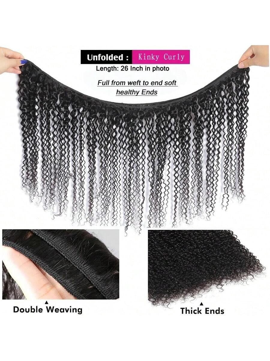 300g Kinky Curly Human Hair Bundles 3Bundle 100% Braziliakn Real Virgin Human Hair Bundles for Black Women, enough to full head