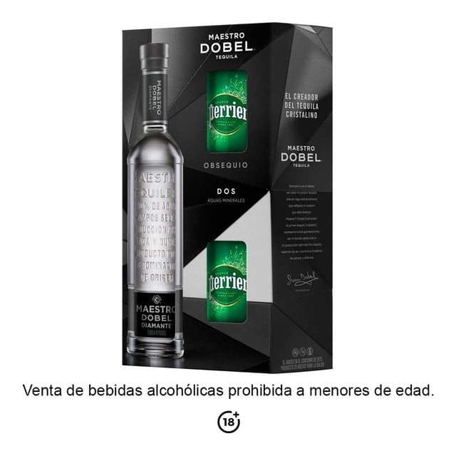 Tequila Maestro Dobel Diamante 700 ml + 2 Latas de Perrier de 330 ml c/u
