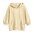 thumbnail image 6 of XUNKUSGA Hoodies for Women Zip Up Lightweight Solid Color 3/4 Sleeve Jackets for Women Fashion Basic Casual Sweatshirt for Women with Slant Pockets S-2XL,Beige, 6 of 9