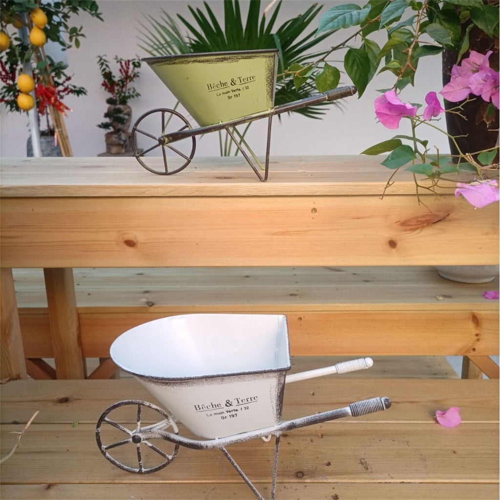 Necvior Iron Wagon Wheelbarrow Vintage Small Planter Flower Pots Cart Home Garden Decors for Backyard and Patios Plant Display