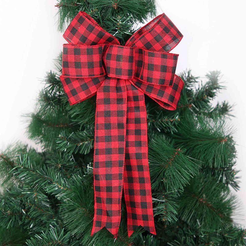 Fall Door Decoration Red Black Checkers Wreath Winter Garland Buffalo Plaid Christmas Tree Topper,Christmas Tree Bow Topper & Wreath Bow- 10 Wide Boxing Day Swag 16 Long Pre-Tied Bow