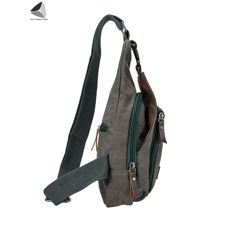 Men's SixtyShadesofGrey Men's Leather Sling Bag Chest Shoulder Backpack Crossbody Bag with USB Port Black