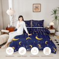 thumbnail image 3 of Homewish Dreamy Moon Stars Twin Comforter Sets, Gold Navy Blue Bedding Set, Navy Blue Reversible 2pcs, 1 Comforter and 1 Pillowcase, 3 of 6