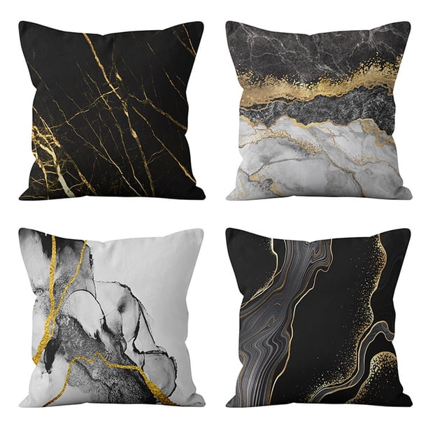 Funda de almohada con soporte de mármol negro y dorado de 18x18 "con funda de cojín decorativa para el hogar, juego de funda de almohada para sofá, sala de estar, granja, juego de 4 piezas