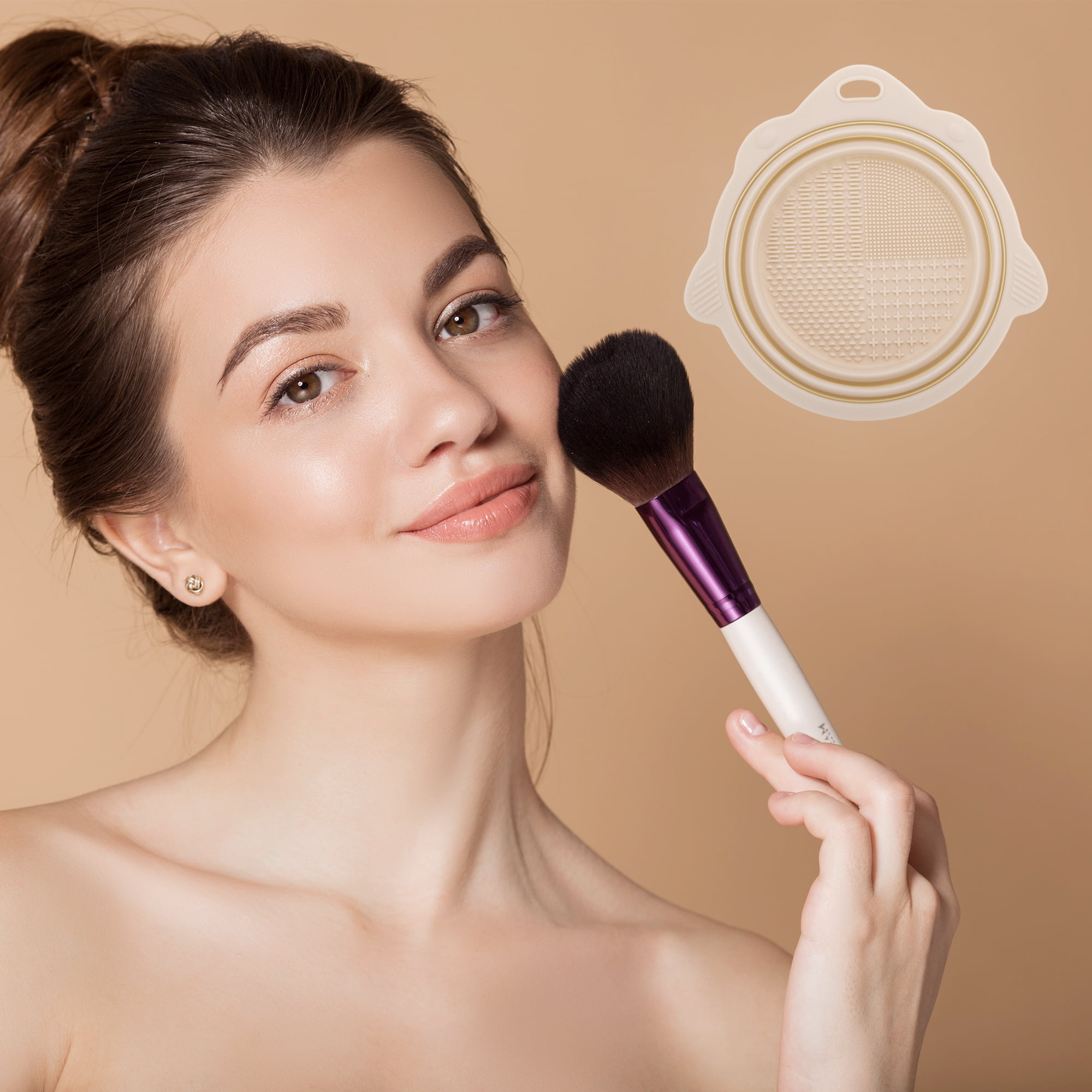 Unique Bargains Portable Foldable Makeup Brush Cleaner for Quick Cleaning Beige