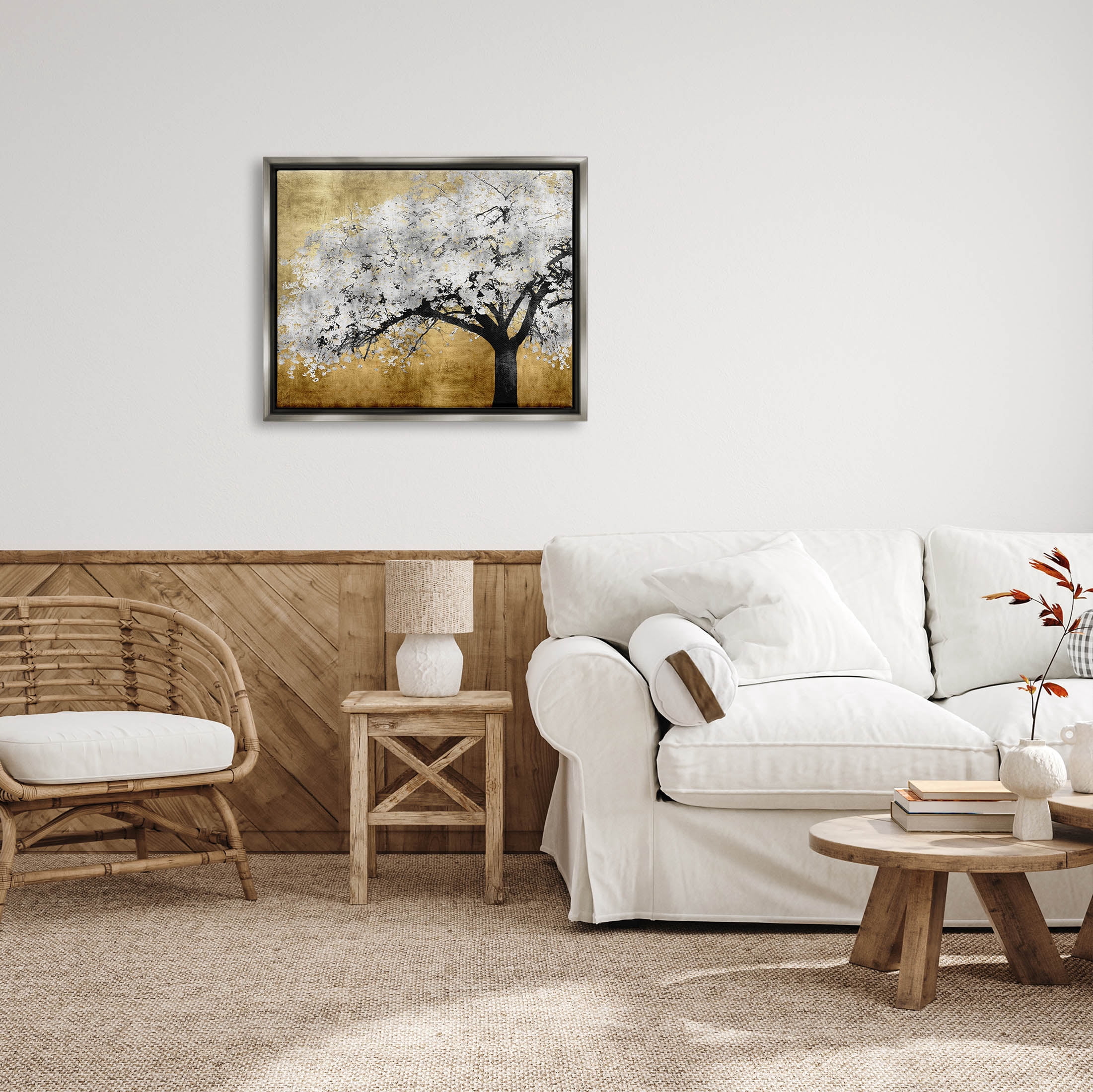 Stupell Industries Contemporary Bold Tree Trunk Graphic Art Luster Gray Floating Framed Canvas Print Wall Art, Design by Kate Bennett