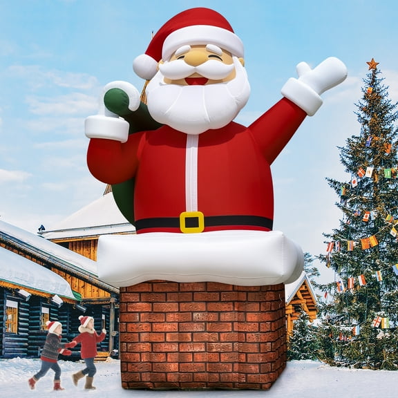 Wellcomer 20 ft Giant Inflatable Santa Claus, Chimney Santa - Christmas Décor