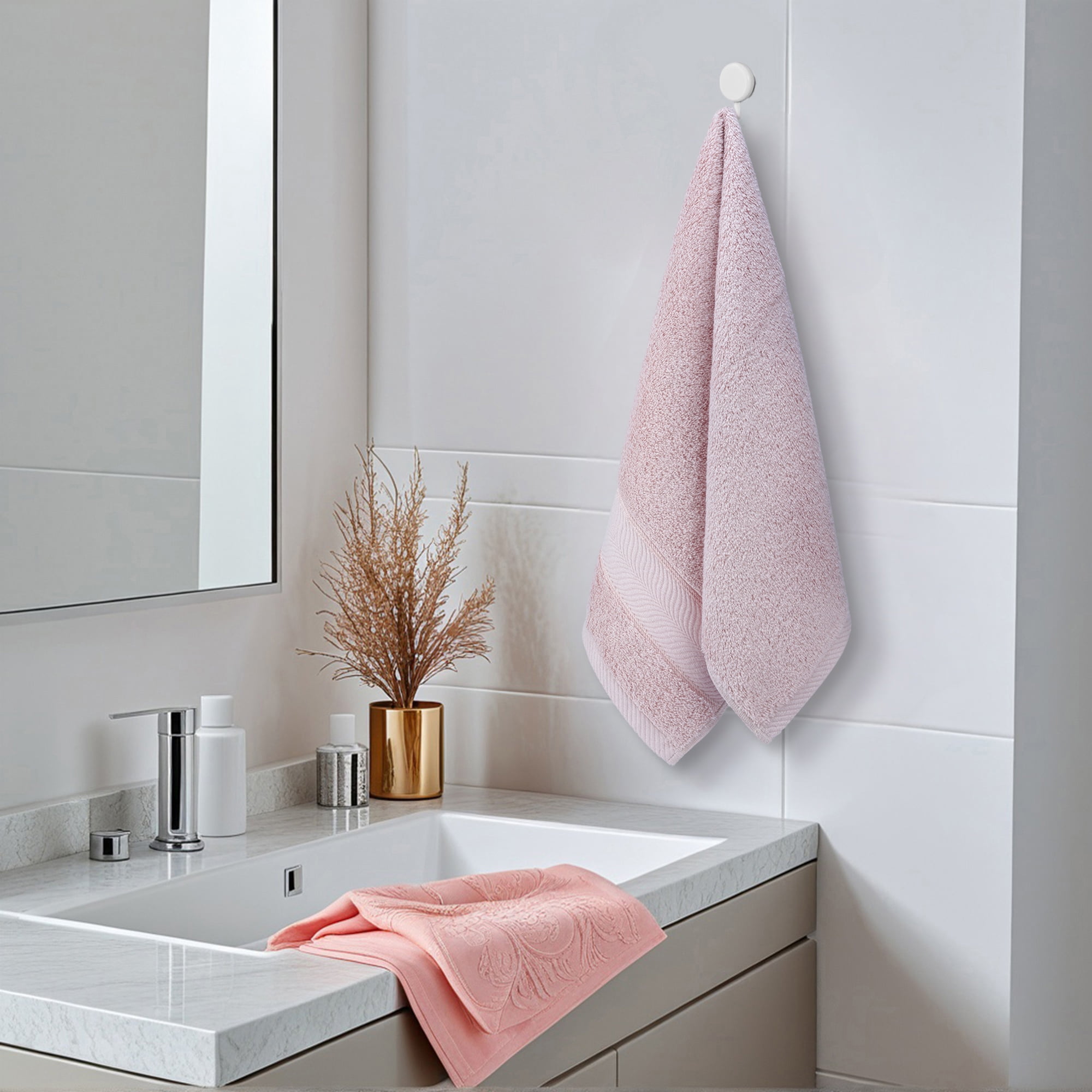 Unique Bargains 3 Pcs Soft Hand Towel Set Light Pink/Green 14" x 30"/6" x 15"