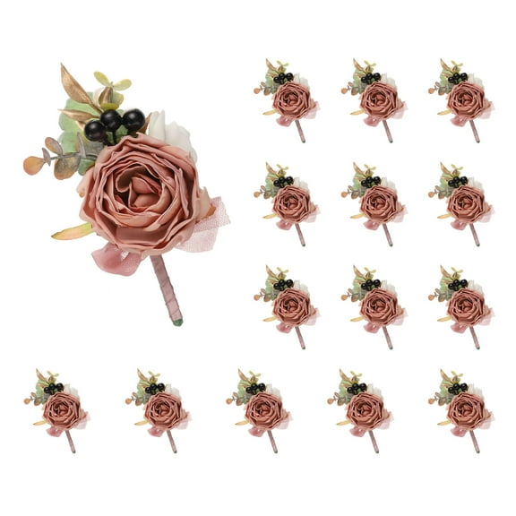15pcs Rouge Boutonnieres Corsage for Men Groom Groomsmen Bride