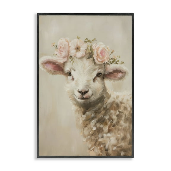 Stupell Industries Soft Floral Lamb Animals & Insects Painting Black Framed Art Print Wall Art, 12 x 18