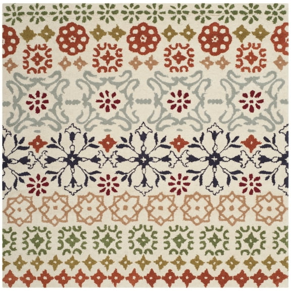 SAFAVIEH Wyndham Fionntan Abstract Floral Wool Area Rug, Ivory/Multi, 5' x 5' Square