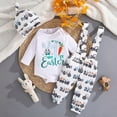 thumbnail image 2 of Kaprioy My First Easter Baby Boy Outfit Boys Eeaster Outfit MY 1ST Easter Baby Boy Outfits Newborn Long Sleeve Onesie Romper Bunny Suspender Overalls Pants Hat 3PCS Infant Clothes Set, 2 of 7