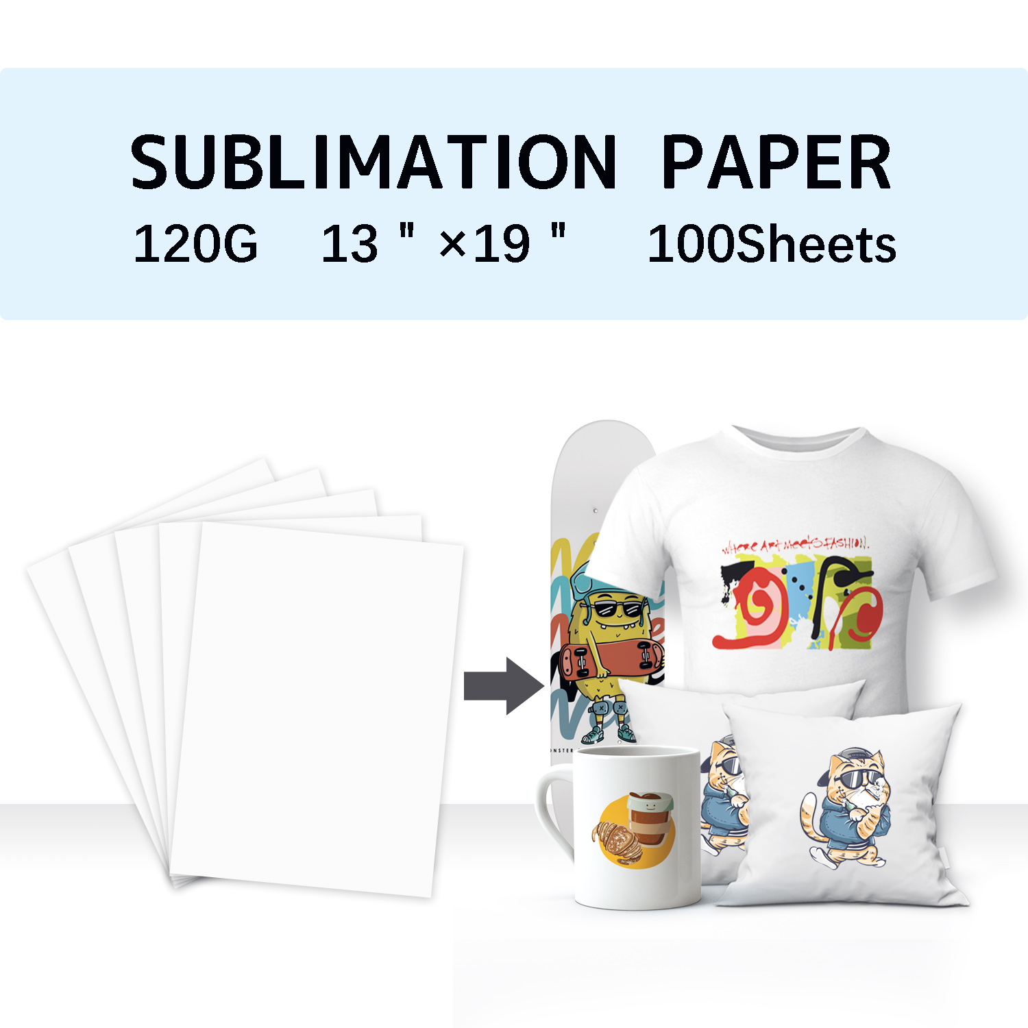 120g Sublimation Paper Heat Transfer 100 Sheets 13 x 19 Inches for Inkjet  Printer with Sublimation Ink