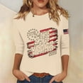 thumbnail image 2 of 250 Years American Flag 1776-2026 250th Birthday 4th of July T-Shirt for Women 3/4 Sleeve Crewneck Shirt for Spring Autumn Beige L, 2 of 5