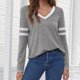 thumbnail image 1 of Pntutb moda mujer Casual manga larga cuello en V Patchwork señoras tops tops camiseta blusa Pntutb Pntutb-6083, 1 of 5