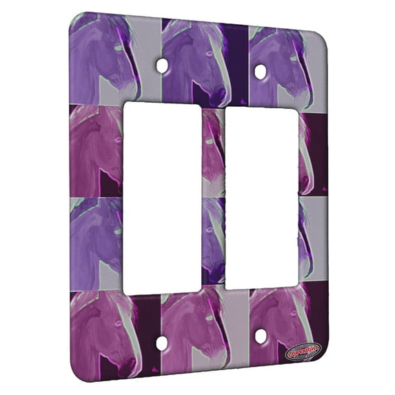 KuzmarK™ 2 Gang Rocker Wall Plate - Belgian Draft Horse on Black Horse Electric Art by Denise Every