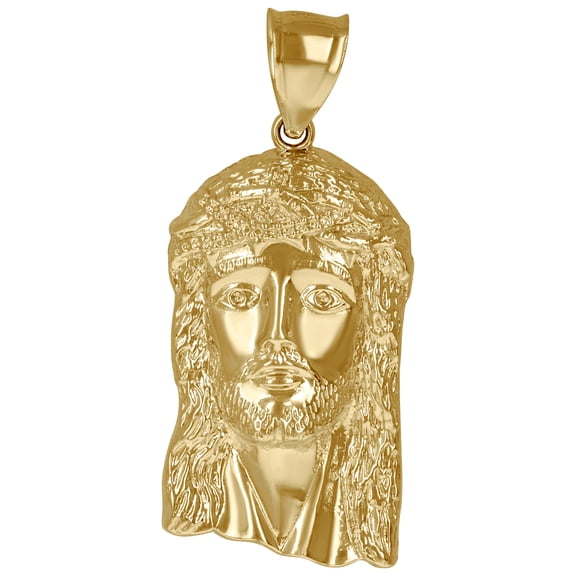 10k Two-tone Gold Mens Jesus Religious Charm Pendant 36x15.7mm Wide Necklace for Men - 2.8 Grams