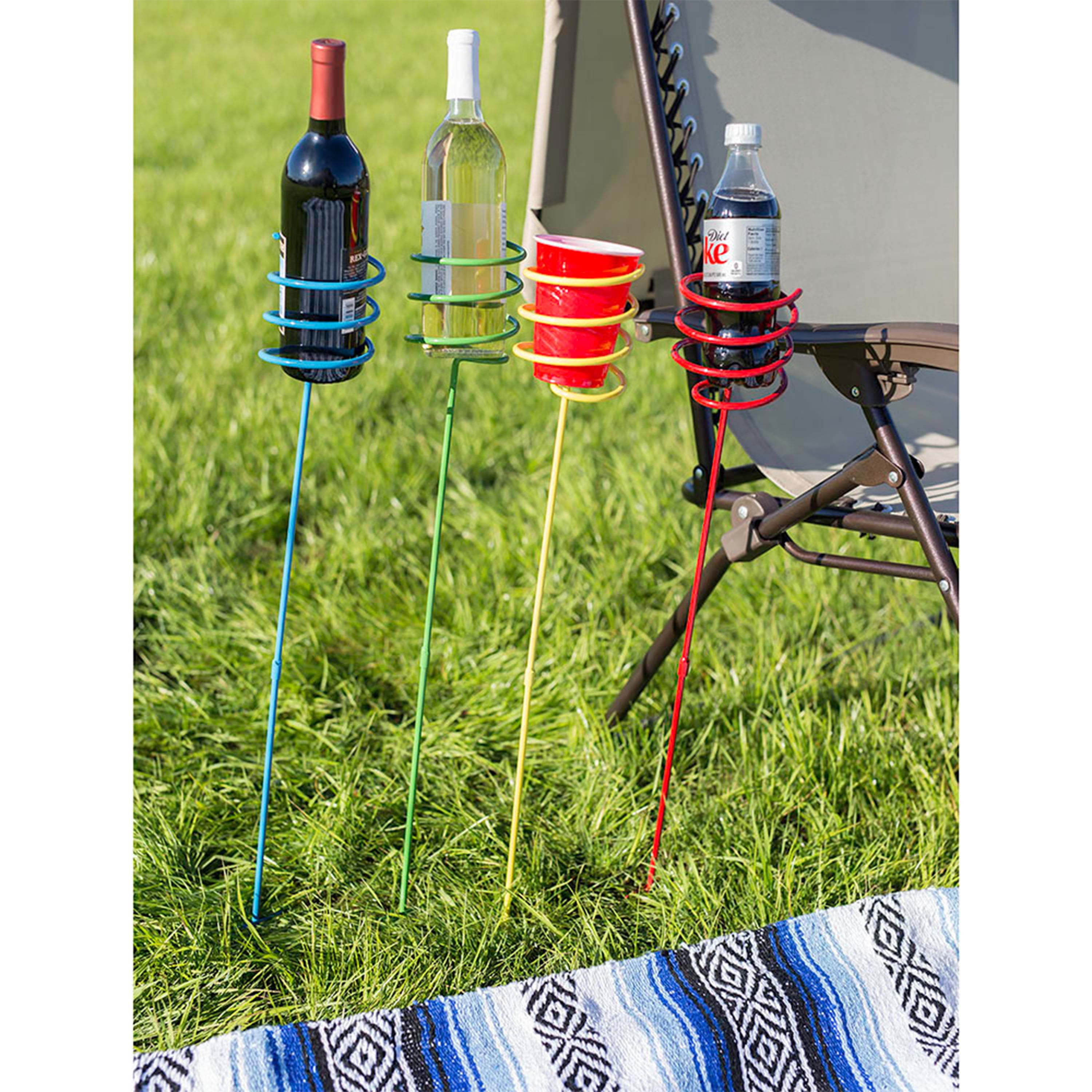 Sunnydaze Outdoor Drink/beverage Holder Stakes For Lawn, 4pk, Red, Green,  Yellow And Blue : Target