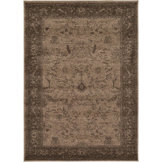 Unique Loom La Jolla Botanical Rug 4' x 6' Rectangle Light Brown/Dark Brown