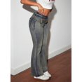 thumbnail image 3 of Blue Low Rise Belted Flare Leg Jeans With Decorative Buckle Waistband, 3 of 30