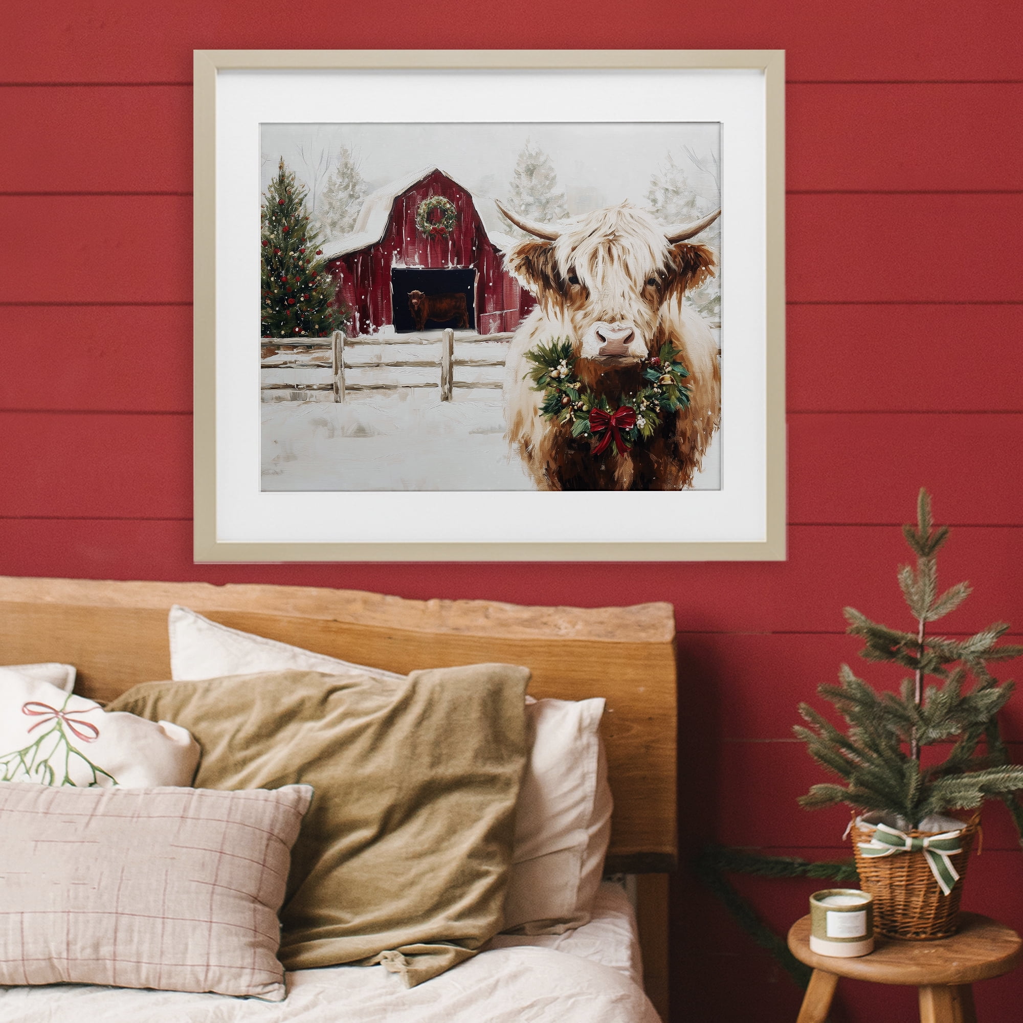 Stupell Industries Snowy Farm Scene Cattle Birch Framed Print Under Glass, design by Acorn & Ivory Designs