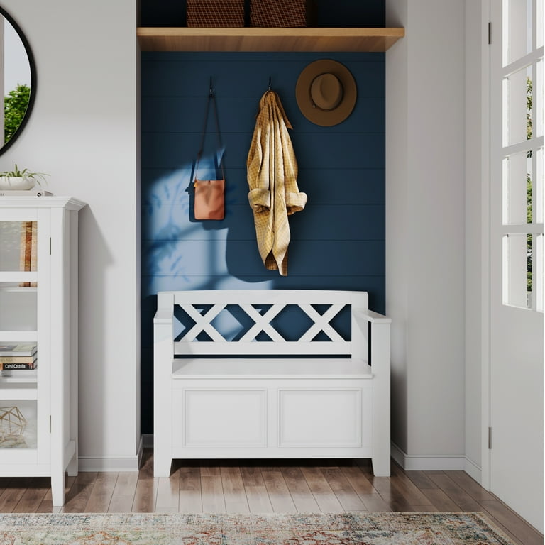 Simpli Home Amherst SOLID WOOD 36 inch Wide Transitional Small Entryway Storage Bench in White Walmart