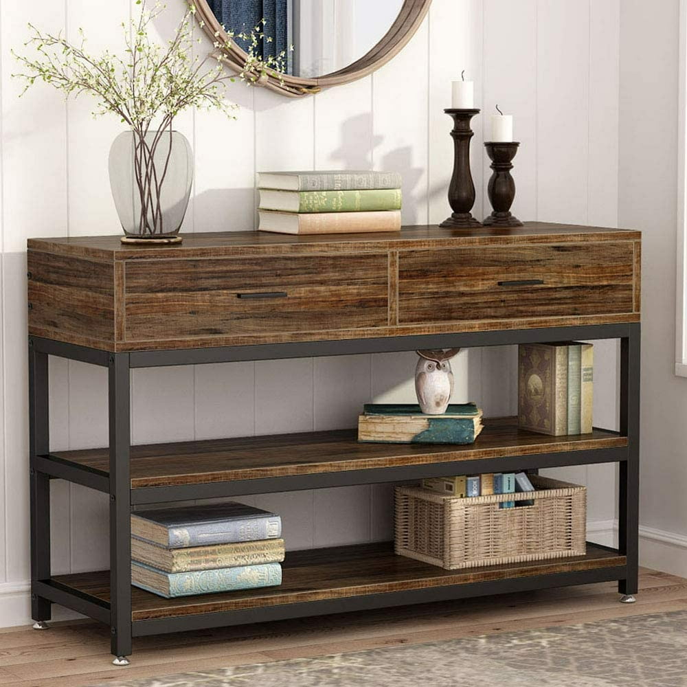 Tribesigns Industrial TV Stand Rustic Console Sofa Table with Drawers,2