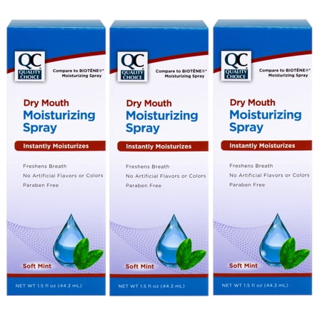 Quality Choice Dry Mouth Moisturizing Spray, Soft Mint, 1.5 FL OZ - 3 Pack