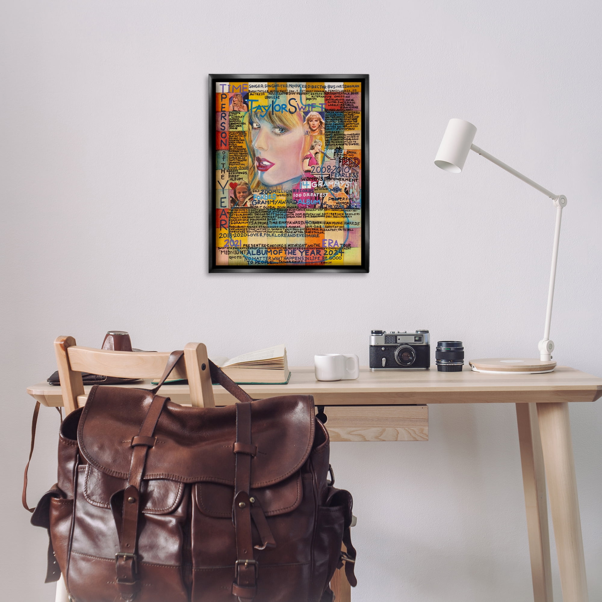 Stupell Industries Taylor Musician Collage People Drawing Black Floater Framed Canvas Art Print Wall Art, 25 x 31