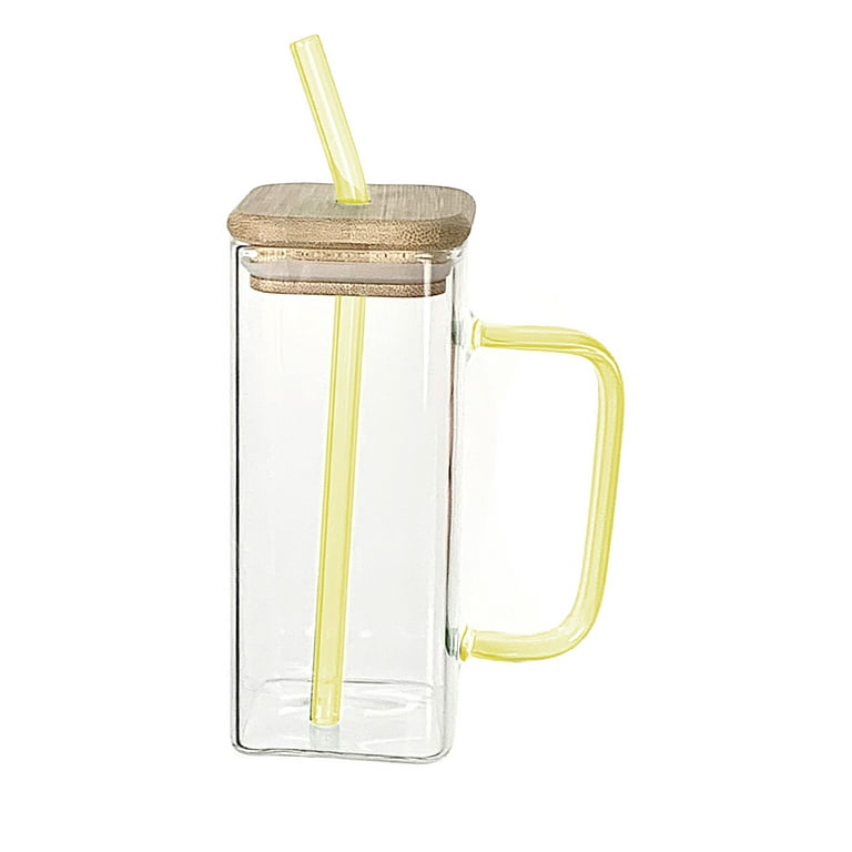 Tall Glass With Bamboo Lid And Glass Straw