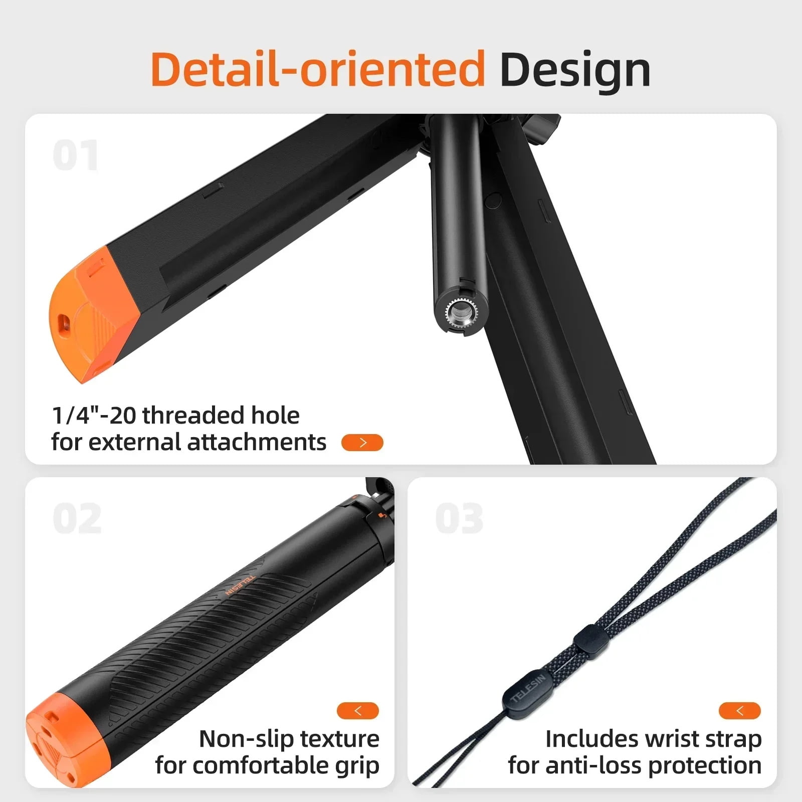 TELESIN Floating Tripod Selfie Stick 61cm for GoPro DJI Insta360 Action Cameras