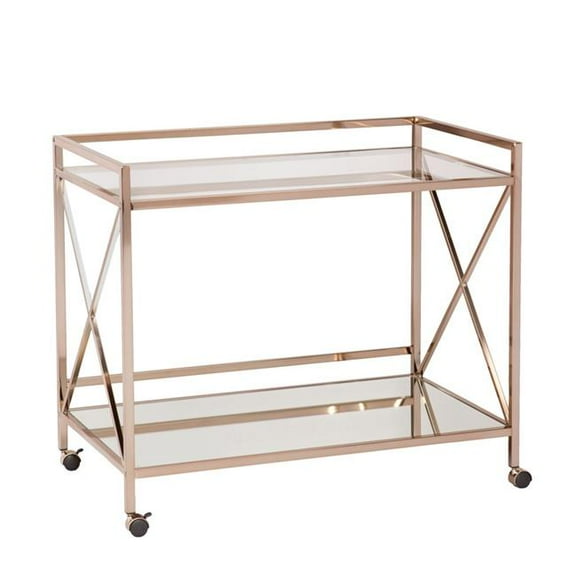 Metal & Mirrored Glass Bar Cart, Metallic Gold