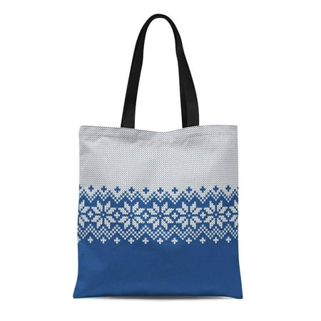ASHLEIGH Canvas Tote Bag Blue Christmas Winter Sweater Fairisle Knitting Pattern Jumper Isle Durable Reusable Shopping Shoulder Grocery