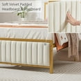 thumbnail image 5 of VECELO Twin Size Metal Platform Bed Frame, Modern Upholstered Bed Frame with Velvet Tufted Headboard and Footboard, No Box Spring Needed, Gold & Beige, 5 of 7