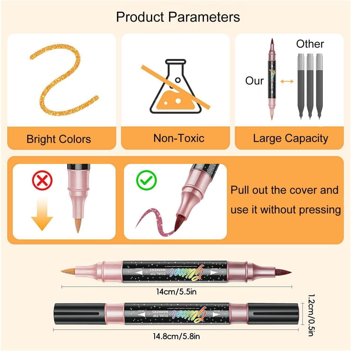 24/48/72/96 Colors Glitter Effect Brush Markers,Metallic Glitters Dual Tip Marker for Cards,2-In-1 Quick-Drying Large Capacity Pen (72)