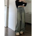 thumbnail image 4 of Pantalones vaqueros de estilo Y2K para mujer, Jeans azules sueltos de calle alta con patas anchas, Pantalones rectos de cintura alta, Retro, 4 of 4