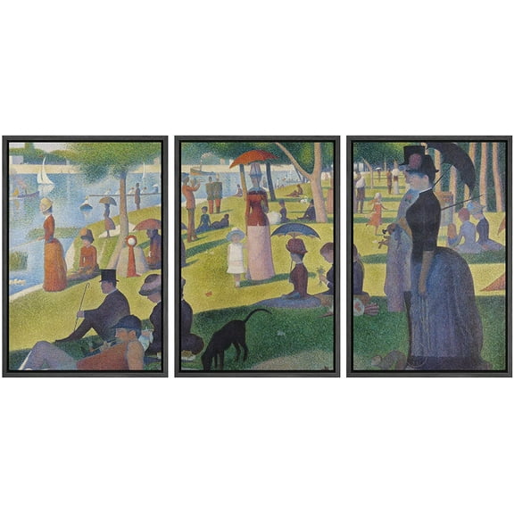 wall26 Framed Canvas Print Wall Art Set La Grande Jatte by Georges Seurat Cultural Historic Oil Painting Fine Art Reproduction Scenic Colorful for Living Room, Bedroom, Office - 24"x36"x3 B