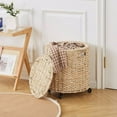 thumbnail image 3 of Vintage Storage Basket, Multipurpose Rolling Hamper With Brakable Wheels and Lid, Braid Laundry Bin, Handwave Clothes Toy Organizer Tote for Living Room, 3 of 7
