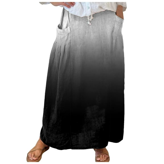 Fsqjgq Skirt for Women Long Trendy Casual Pleated Skirts Maxi Skirts for Women High Waisted Skirts for Women Long Summer Skirts Midi Skirt With Pockets Hippie Skirt Business Casual Skirt L