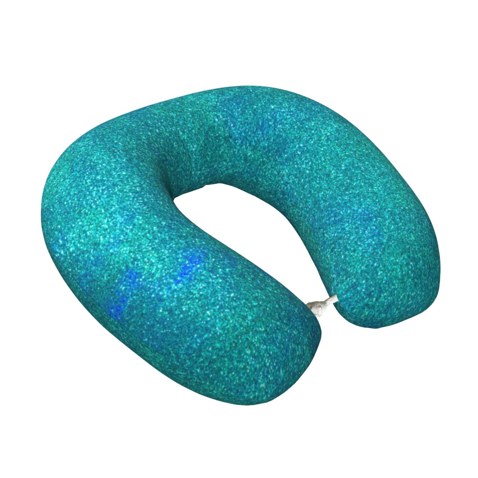 Xecao Blue Green Glitter Print Memory Foam Cervical Neck Pillow Versatile U-Shaped Pillows for Home,Office,Camping,Travelling,Soft Washable Cover