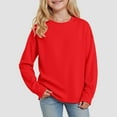 thumbnail image 2 of Ulanda Girls Oversized Long Sleeve Shirts Kids Fashion Crewneck Tunic Tops Curved Hem Tees 7-14 Years (Red, 9-10 Years), 2 of 5