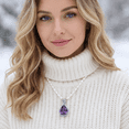 thumbnail image 3 of BAMIKI 3-4mm White Cultured Pearl Necklace with Purple Zircon Pendant, 925 Sterling Silver Adjustable Chain Valentine's Day Jewelry Gift for Women, 3 of 5