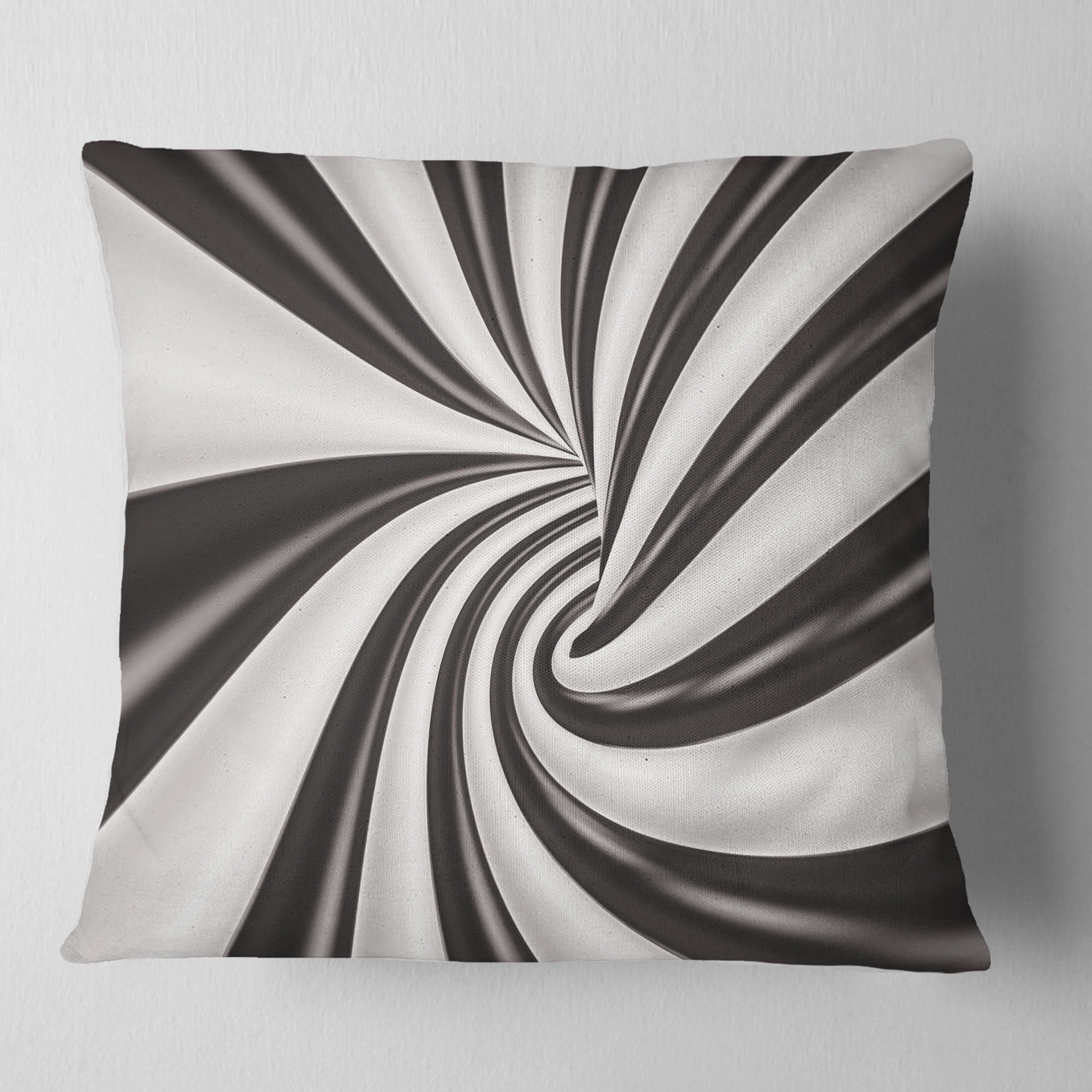 Designart Fractal 3D Black N White Tunnel - Contemporary Throw Pillow - 16x16