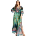 thumbnail image 5 of Sakkas Georgettina Flowy Rhinestone V Neck Long Caftan Dress / Cover Up - 17197-TealMulti - One Size, 5 of 5