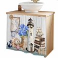 thumbnail image 2 of Vintage Lighthouse Coastal Cabinet Curtains 35"W x 35"L, Nautical Ocean Sea Retro Art Sink Skirt for Bathroom Vanity Kitchen Self Adhesive, Dust-Proof Privacy Curtain for Shelves Closet Pantry, 2 of 9